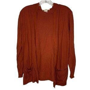 Stitch Fix Pinque Cardigan Womens XS Burnt Orange Knit Open Front Lace Up Pocket